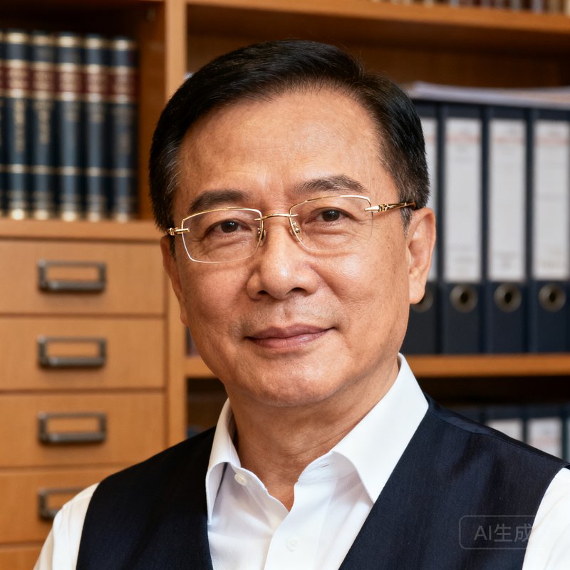公海贵宾会政务顾问总监陈志宏的半身照，他戴着金丝眼镜，穿着白衬衫和深色马甲，背景为书架和文件柜，展现严谨专业的形象。